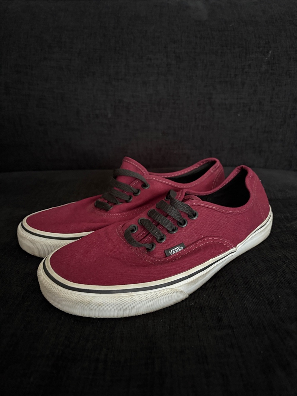 Vans Men’s Low-Top Canvas Sneakers — Burgundy with Black Laces